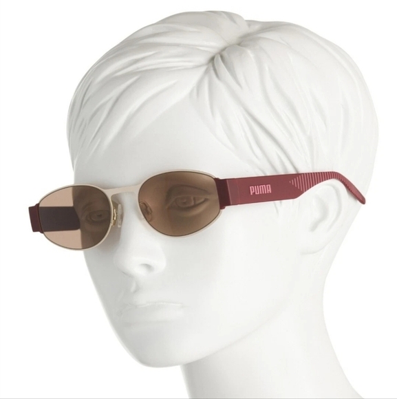 Puma Hawkins Retro Gold Burgundy Brown Sunglasses New - Picture 1 of 9
